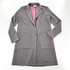 Anthropologie Harlyn Blazer Sweater Womens Small Gray Knit Striped Pockets Long